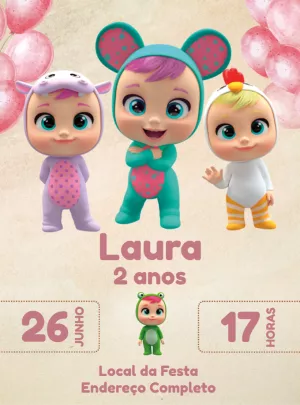 Convite de Aniversário Cry Babies para Editar Online