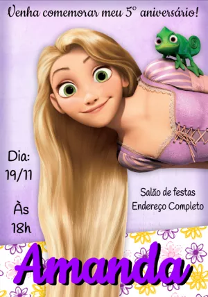 Convite Aniversário Rapunzel Enrolados para Editar Online