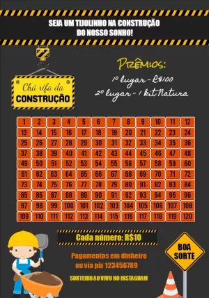 Rifa Editável Tema Construção para Enviar e Imprimir