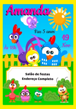 Convite de Aniversário Galinha Pintadinha Mini para Editar