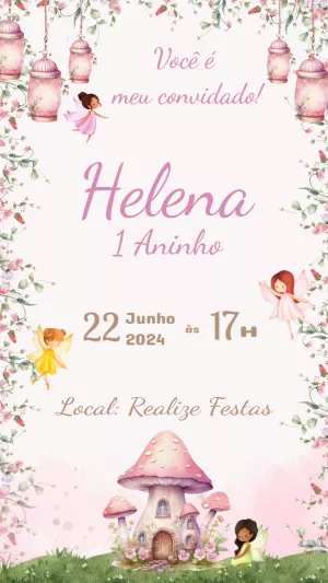 Convite de Aniversário Jardim das Fadas para Editar Online