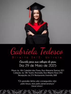 Convite de Formatura Direito com Foto para Editar Online