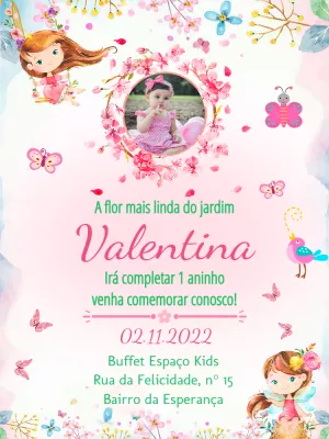 Convite Aniversário Jardim Encantado com Foto para Editar Online