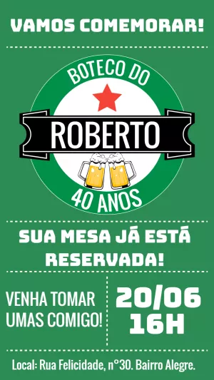 Convite de Aniversário Boteco Heineken para Editar Online