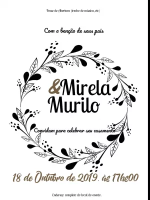Convite de Casamento Floral com Ramo de Folhas para Editar