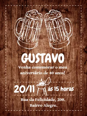 Convite de Aniversário Tema Boteco Rústico para Editar Online