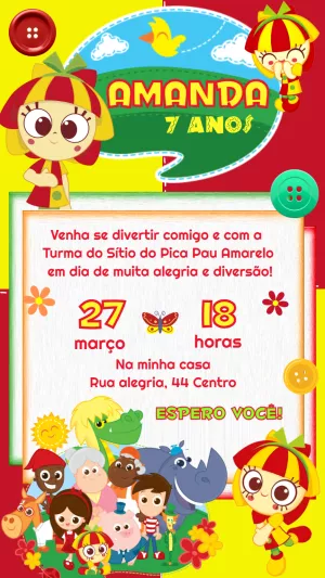 Convite Aniversário Sítio do Pica Pau Amarelo para Editar