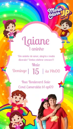 Convite Aniversário Maria Clara e JP para Editar Online