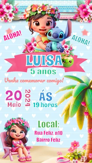 Invitación de cumpleaños Stitch – Estático – Seu Convite Personalizado