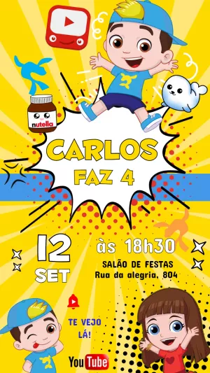 Convite Aniversário Menino Youtuber Editável Online