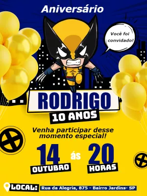 Convite de Aniversário Wolverine para Editar e Personalizar