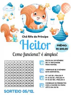 Convite Chá Rifa Esquilo Príncipe para Editar Online