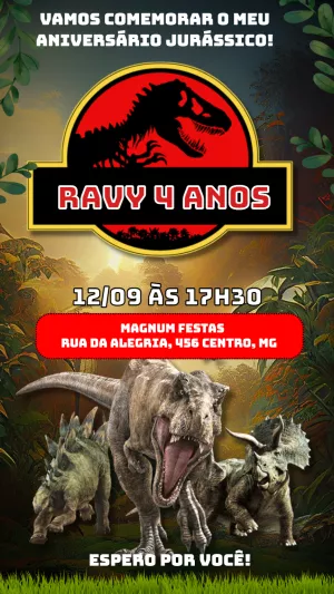 Convite Aniversário Dinossauros Jurássico para Editar Online