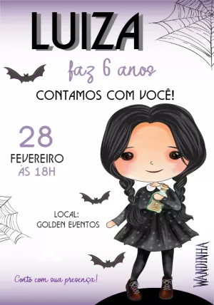 Convite de Aniversário Wandinha Addams para Editar Online