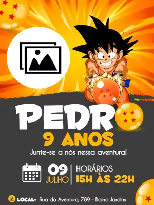 Convite de Aniversário Goku com Foto para Editar Online