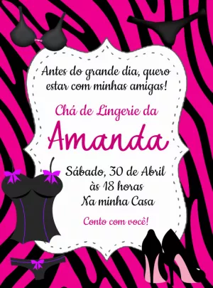 Convite Chá de Lingerie Animal Print para Editar Online
