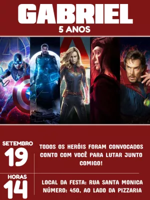 Convite de Aniversário Vingadores com Heróis para Editar Online