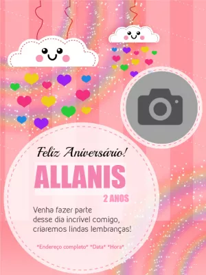 Convite Aniversário Chuva de Amor com Foto para Editar Online