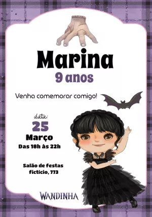 Convite de Aniversário Wandinha Addams para Editar Online