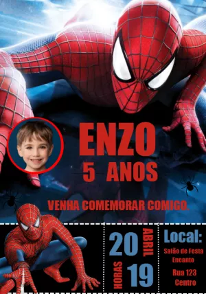 Convite Aniversário Homem Aranha com Foto para Editar Online