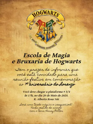 Convite Aniversário Harry Potter Carta de Hogwarts para Editar