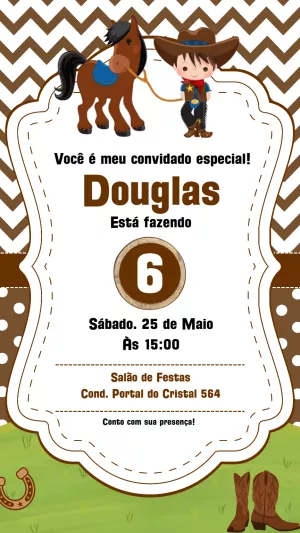 Convite de Aniversário Cowboy com Cavalo para Editar Online