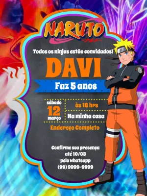 Convite de Aniversário Naruto com Personagem para Editar Online