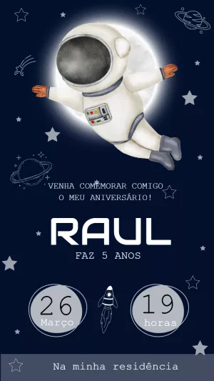 Convite de Aniversário Astronauta no Espaço para Editar Online
