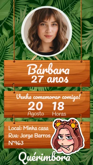 Convite Aniversário Tema Selva com Foto para Editar Online