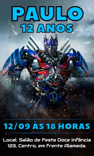 Convite de Aniversário Transformers Optimus Prime para Editar