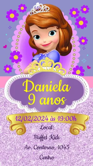 Convite Aniversário Princesinha Sofia para Editar Online