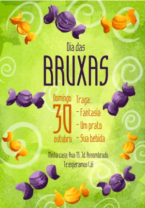 Convite de Halloween com Doces e Travessuras para Editar
