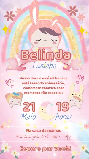 Convite de Aniversário Boneca Metoo para Editar Online