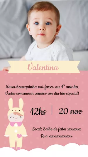Convite Aniversário Boneca Metoo com Foto para Editar Online