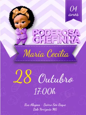 Convite Aniversário Poderosa Chefinha Negra para Editar Online