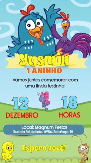 Convite de Aniversário Galinha Pintadinha para Editar Online