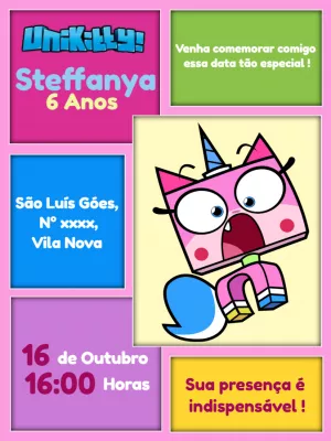 Convite de Aniversário Unikitty para Editar Online e Imprimir