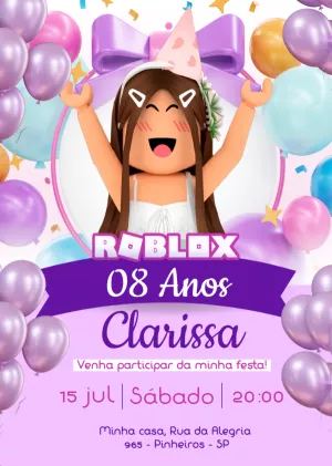 Convite de Aniversário Roblox Menina para Editar Online