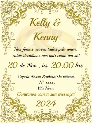 Convite de Casamento com Arabescos Dourados para Editar