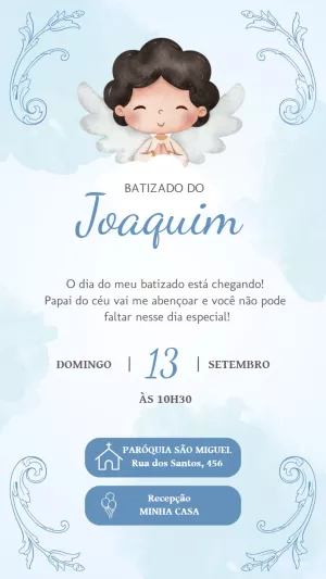 Convite de Batizado Menino Anjinho para Editar Online