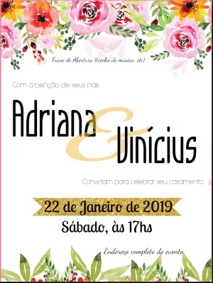 Convite de Casamento Floral Aquarela para Editar Online