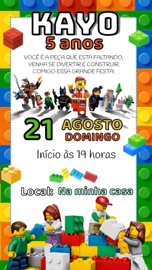 Convite Aniversário Lego Heróis com Personagens para Editar