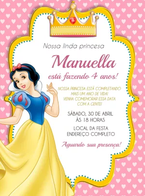 Convite de Aniversário Branca de Neve para Editar Online