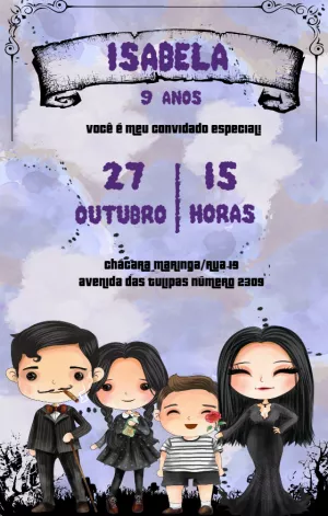 Convite Aniversário Wandinha Addams Família para Editar Online