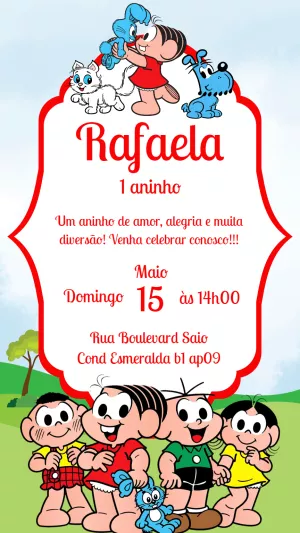 Convite de Aniversário Turma da Mônica para Editar Online