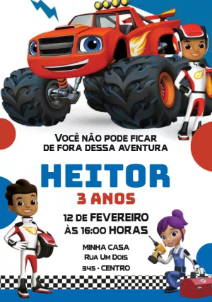 Convite de Aniversário Blaze Monster Machines para Editar Online