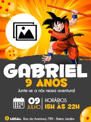 Convite de Aniversário Goku com Foto para Editar Online