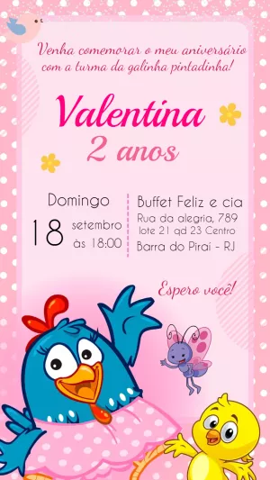 Convite Aniversário Galinha Pintadinha Rosa para Editar