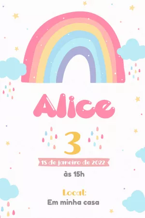 Convite de Aniversário Arco Íris Pastel para Editar Online