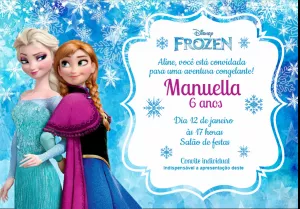 Convite de Aniversário Frozen com Elsa e Anna para Editar